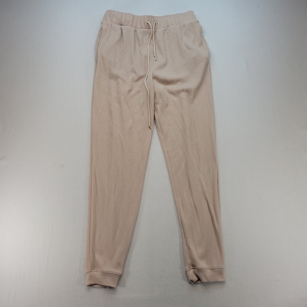 PINK Victoria's Secret Joggers Women M Beige Waffle Knit Sleepwear Lounge Pants